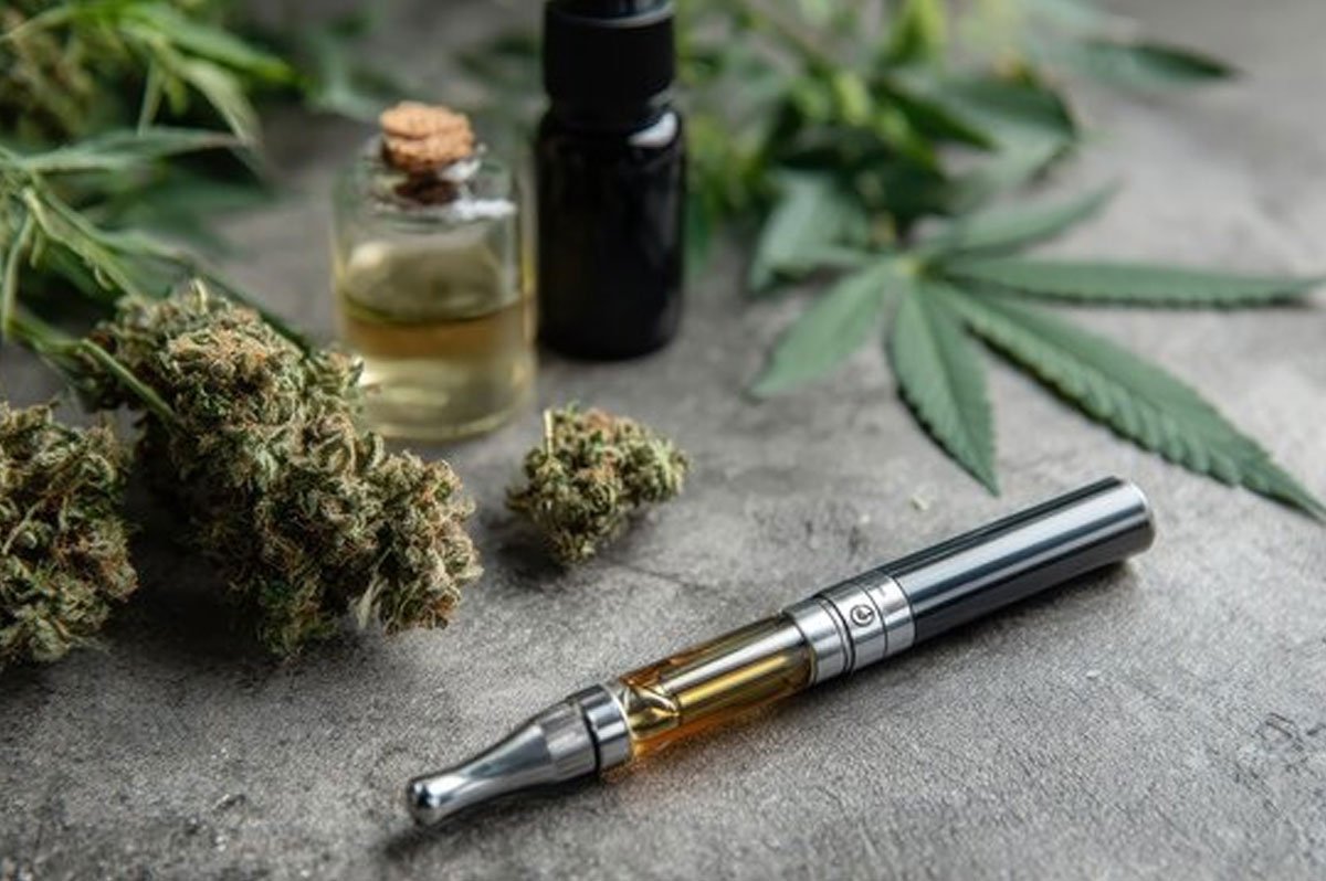 Premium THC vapes displayed cleanly alongside lab results from Prime THC Supply.