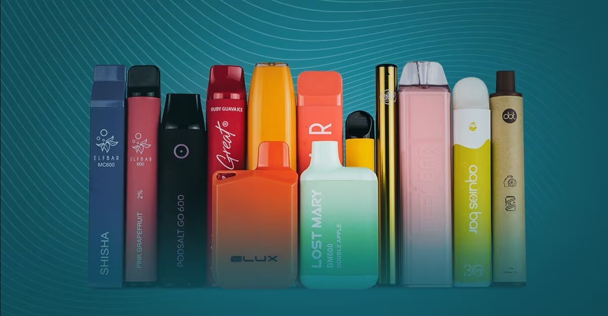 Sleek collection representing the best disposable vapes on minimalist background