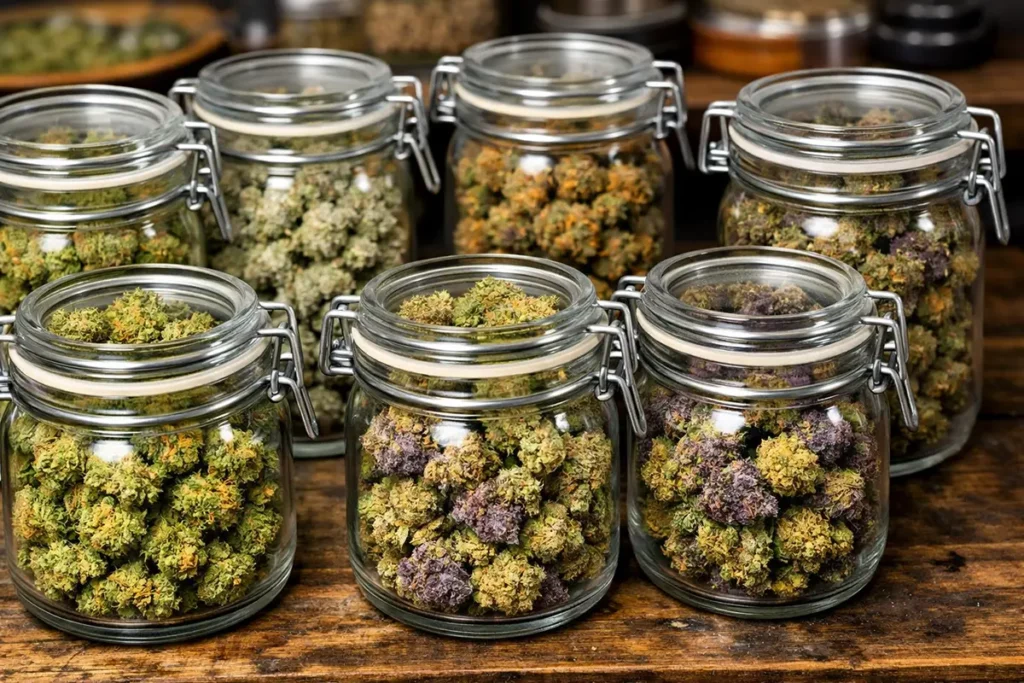 A collection of organic flower and potent extracts available on a cannabis near me delivery platform