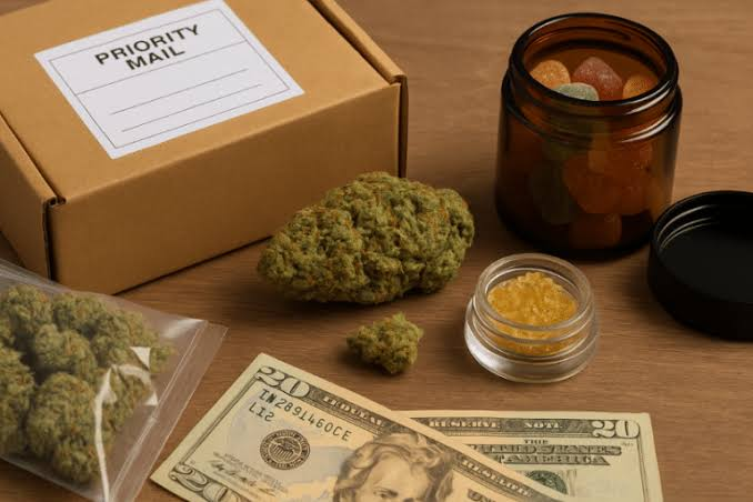Discreet shipping box containing premium products ordered via a cannabis store near me search