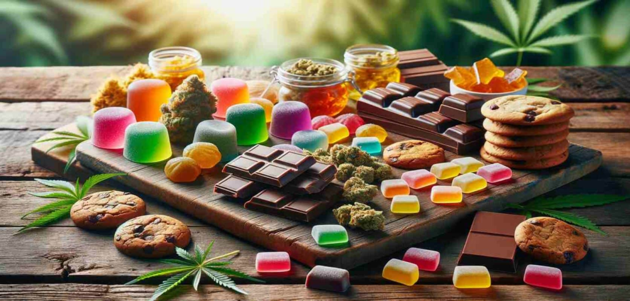 A diverse spread of premium extracts and edibles ordered through an online cannabis store