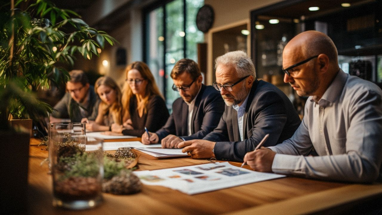 Experienced professionals using a cannabis business social network to establish retail relationships.