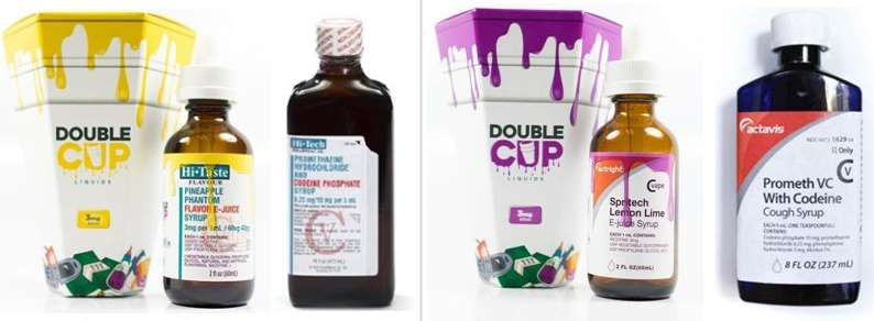 Premium lifestyle products showing the distinction between verified codeine cough syrup and unlabelled counterfeit solutions.